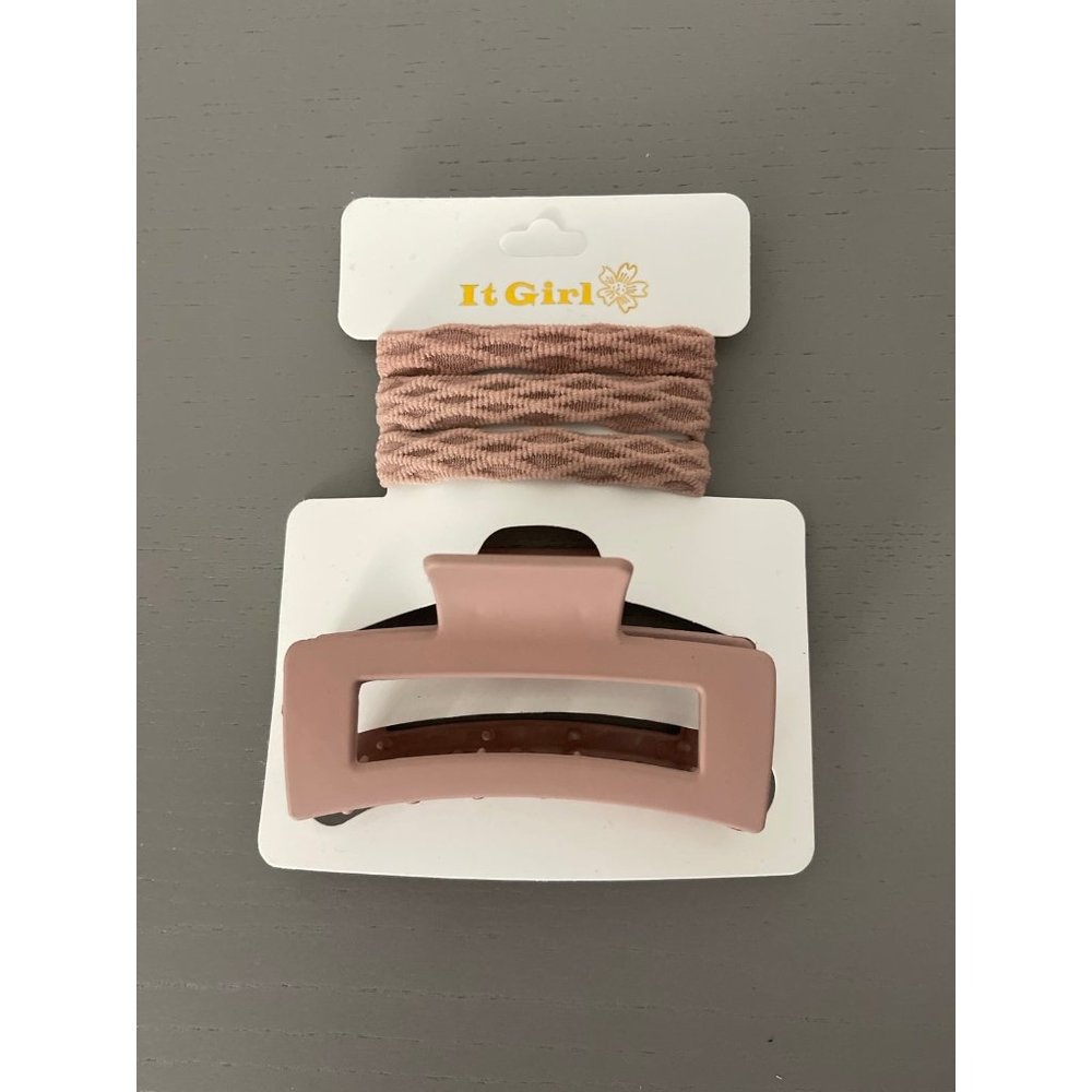 NEW HAIR CLIP SQUARE SHAPE WITH HAIR TIES COLOR LIGHT PURPLE/BROWN SOFT MATTE